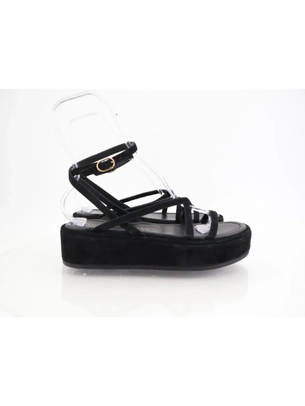 Stuart Weitzman Summerlift Platform Strappy Sandal Round Toe Black Size 10 Flat